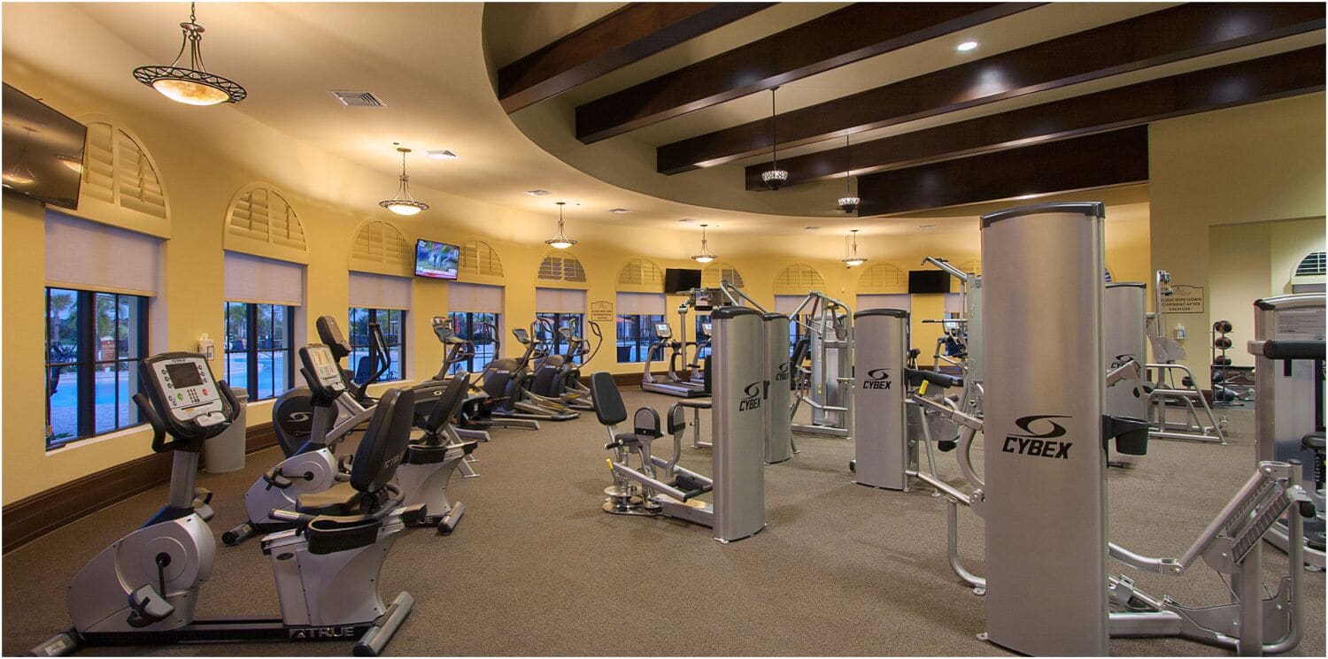 Community gym with cardio and weight machines (shared)