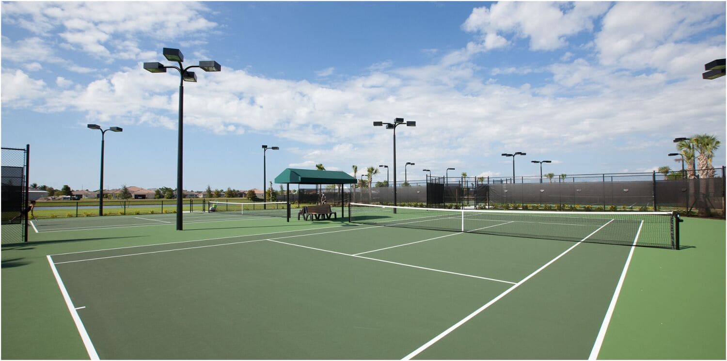 Community tennis courts with covered seating (shared)