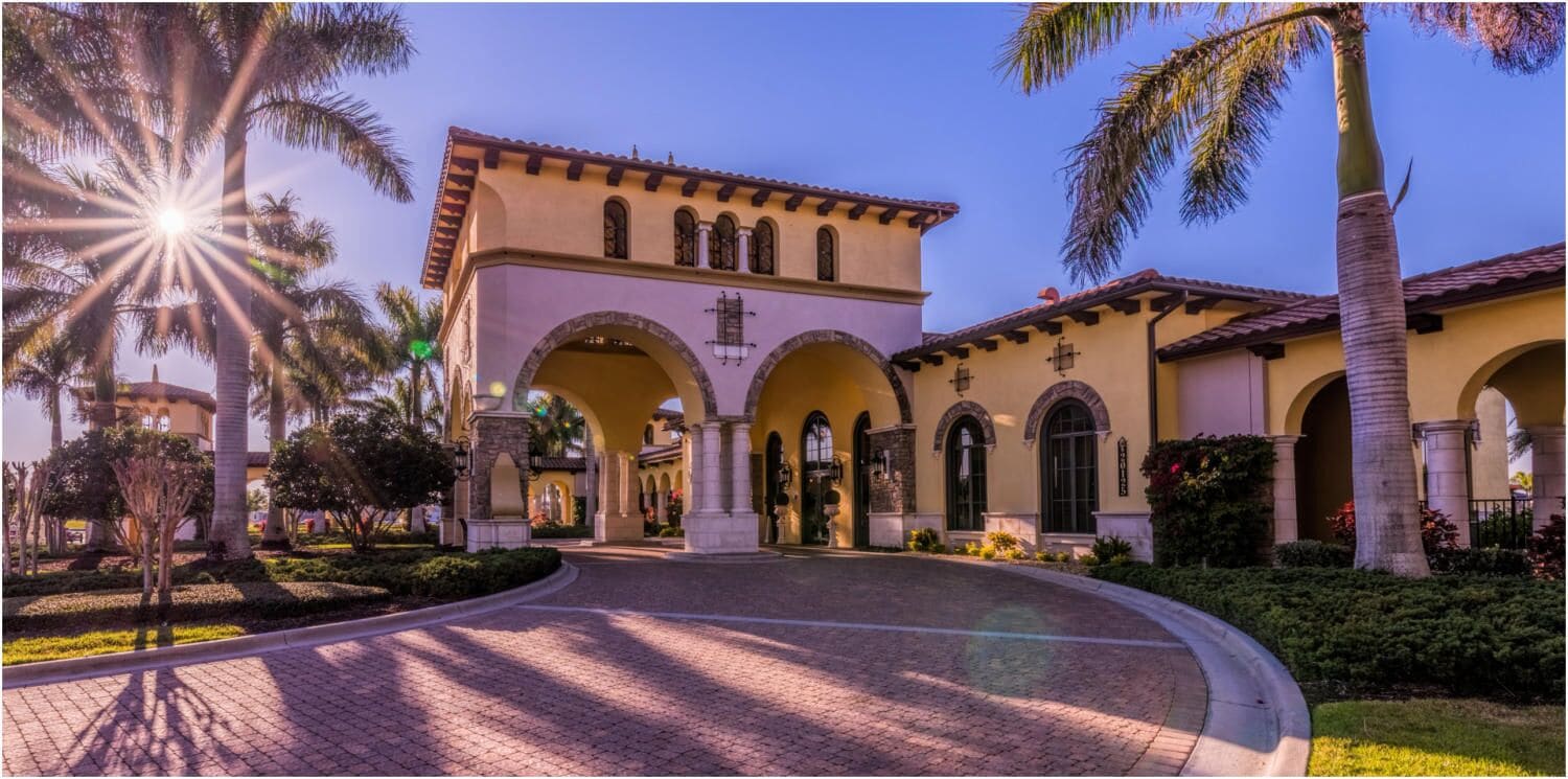 Clubhouse courtyard and arched entrances (shared)